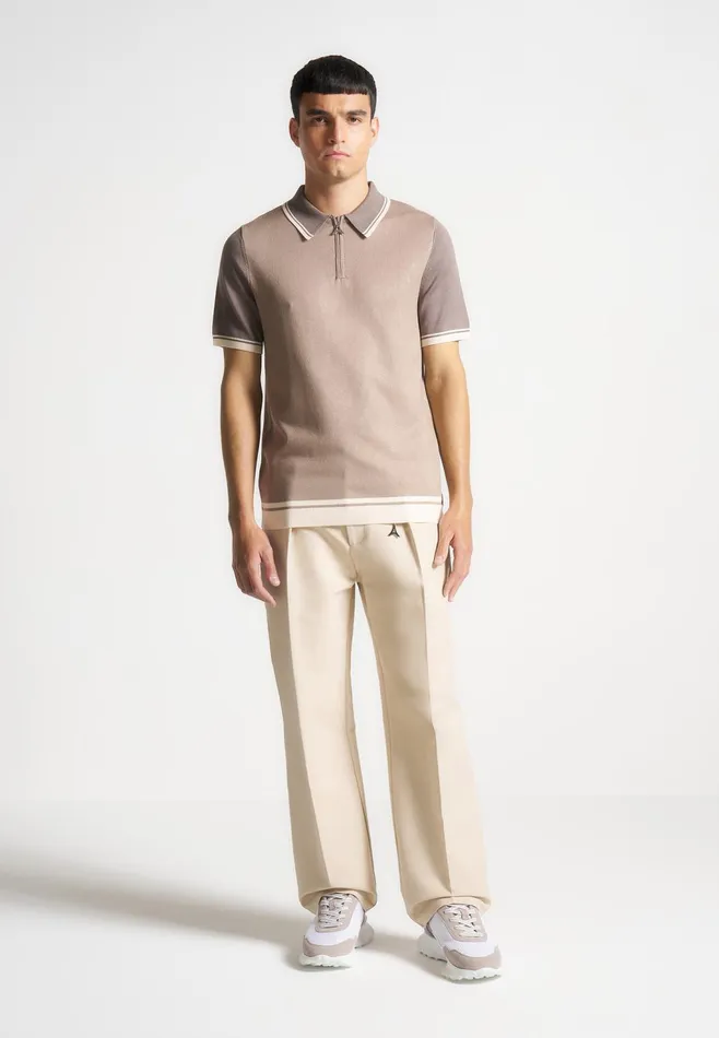 Men Manire De Voir Colour Block Zip Polo Shirt Taupe