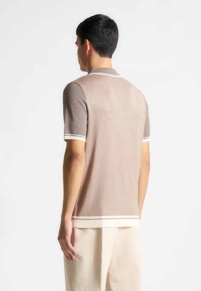 Men Manire De Voir Colour Block Zip Polo Shirt Taupe