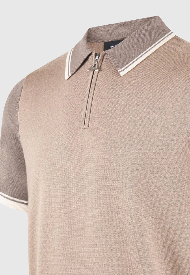 Men Manire De Voir Colour Block Zip Polo Shirt Taupe