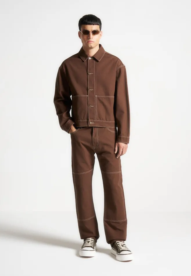 Men Manire De Voir Contrast Stitch Carpenter Jean Brown