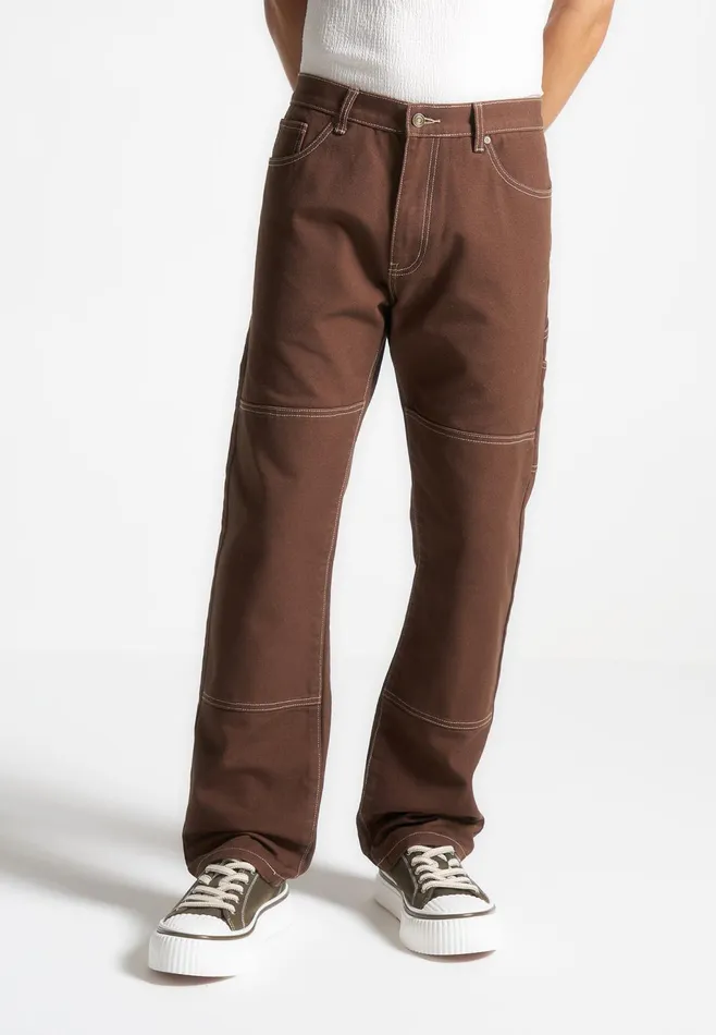 Men Manire De Voir Contrast Stitch Carpenter Jean Brown