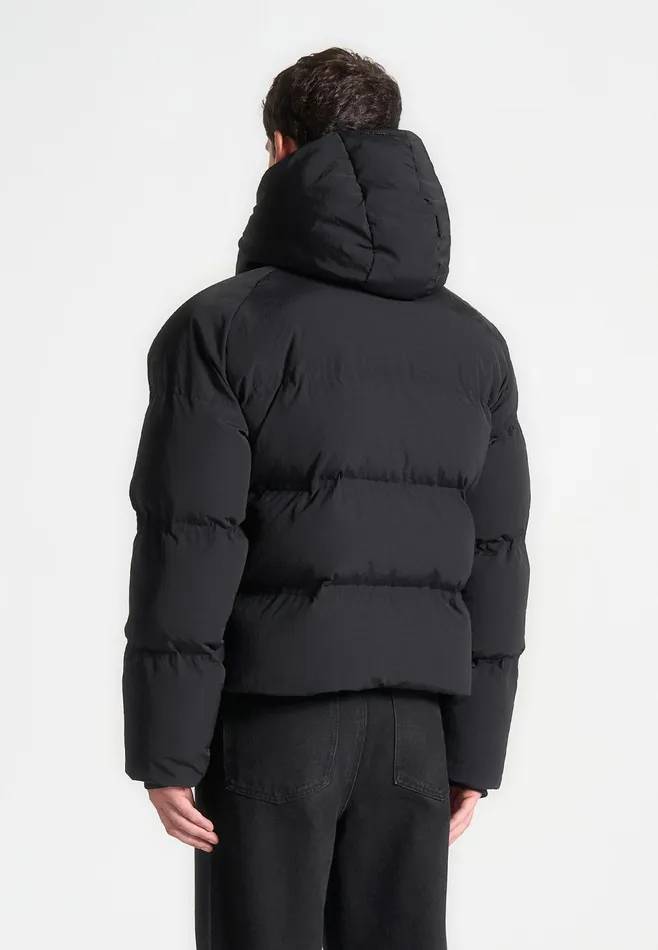 Men Manire De Voir Cropped Raglan Wrap Neck Puffer Jacket Black