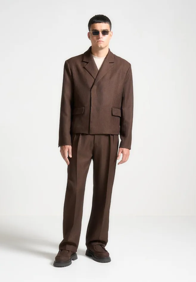 Men Manire De Voir Double Breasted Tailored Cropped Blazer Brown