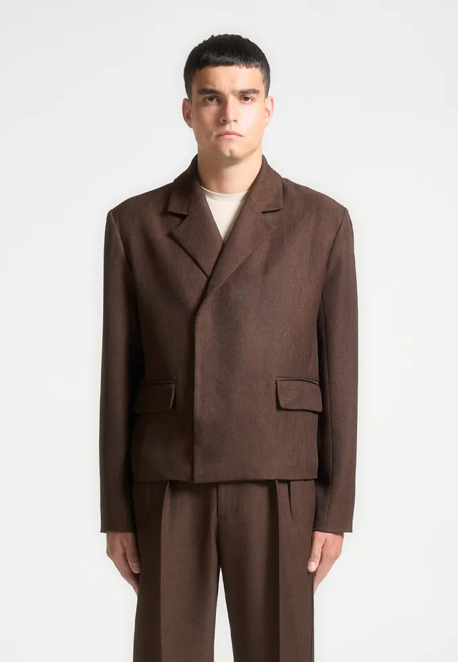 Men Manire De Voir Double Breasted Tailored Cropped Blazer Brown
