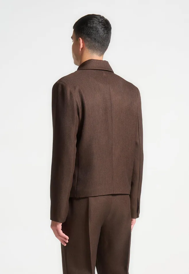 Men Manire De Voir Double Breasted Tailored Cropped Blazer Brown