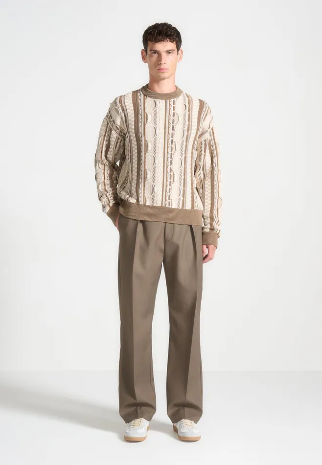 Men Manire De Voir Jacquard Cotton Knit Jumper Beige