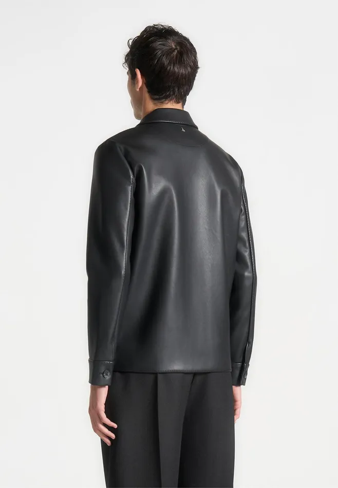 Men Manire De Voir Minimal Leather Shirt Black