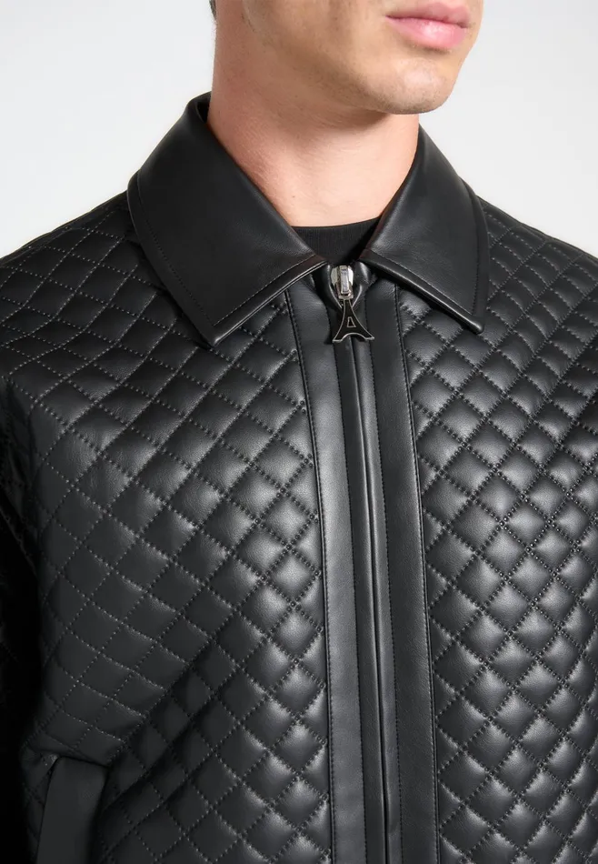 Men Manire De Voir Quilted Leather Varsity Jacket Black