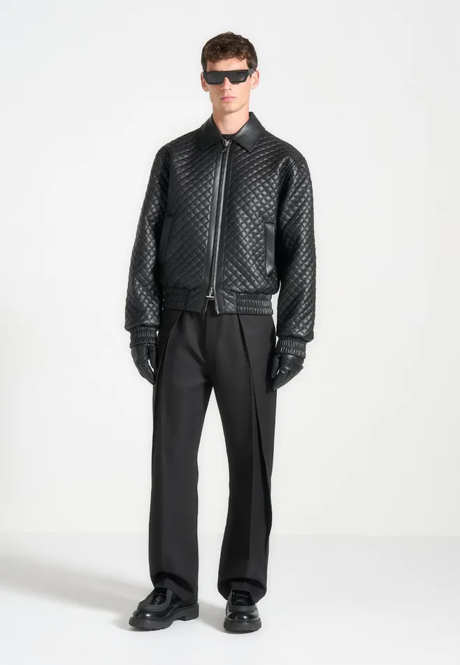 Men Manire De Voir Quilted Leather Varsity Jacket Black