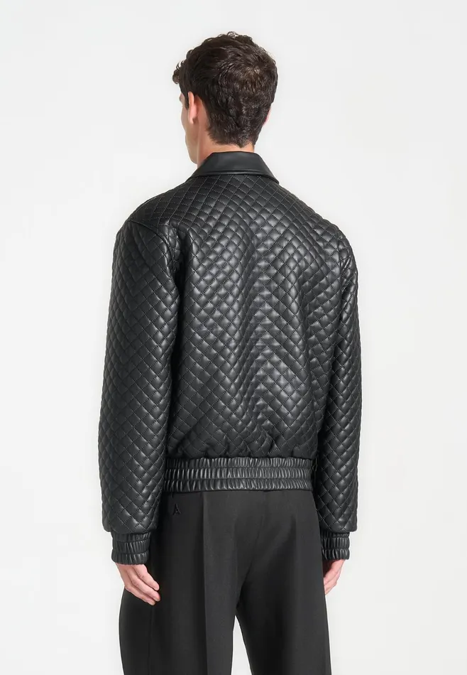Men Manire De Voir Quilted Leather Varsity Jacket Black