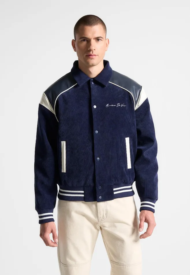 Men Manire De Voir Raglan Corduroy Eiffel Varsity Jacket Navy
