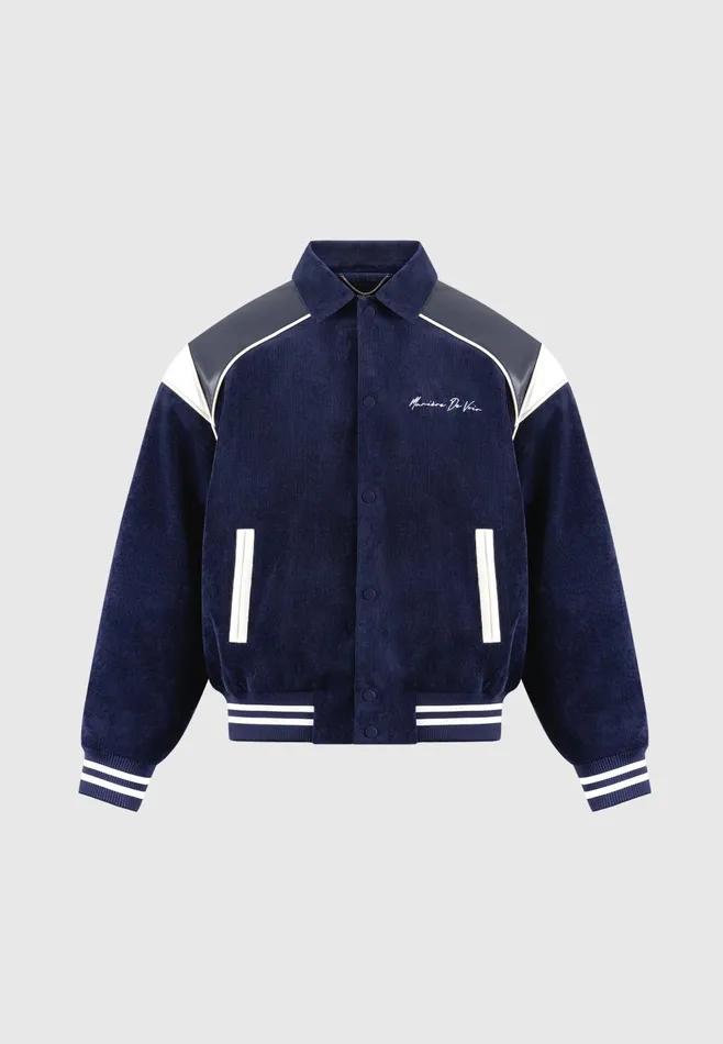 Men Manire De Voir Raglan Corduroy Eiffel Varsity Jacket Navy