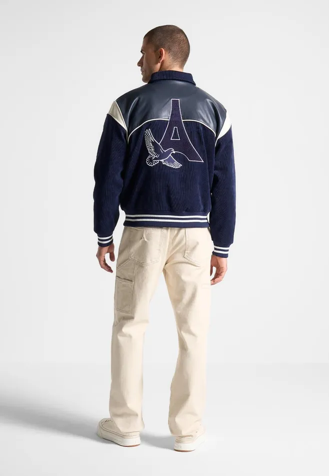 Men Manire De Voir Raglan Corduroy Eiffel Varsity Jacket Navy