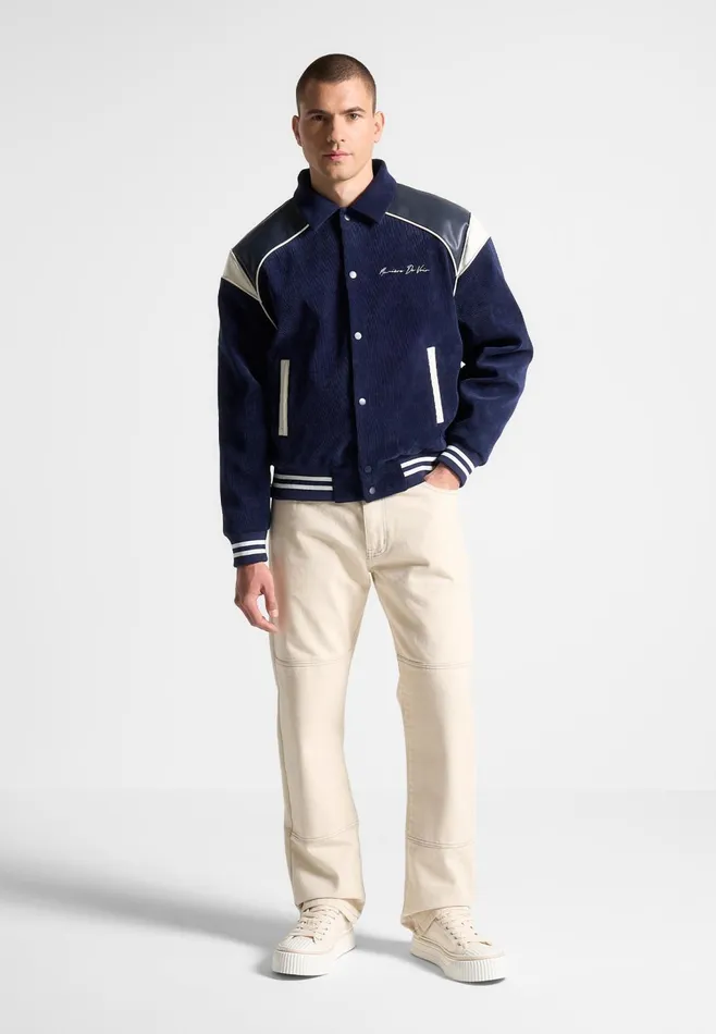 Men Manire De Voir Raglan Corduroy Eiffel Varsity Jacket Navy