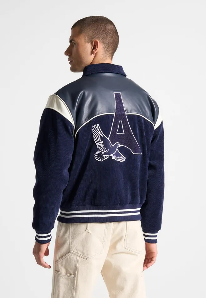 Men Manire De Voir Raglan Corduroy Eiffel Varsity Jacket Navy