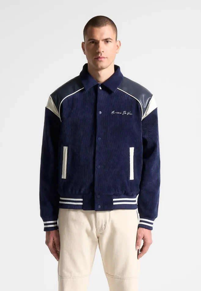 Men Manire De Voir Raglan Corduroy Eiffel Varsity Jacket Navy