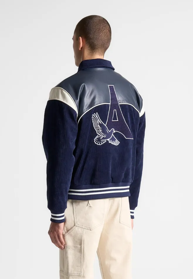 Men Manire De Voir Raglan Corduroy Eiffel Varsity Jacket Navy