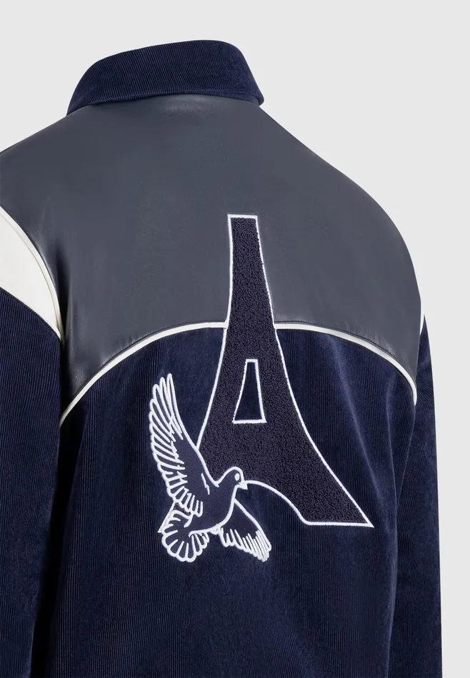 Men Manire De Voir Raglan Corduroy Eiffel Varsity Jacket Navy