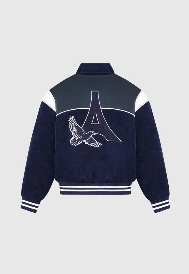 Men Manire De Voir Raglan Corduroy Eiffel Varsity Jacket Navy