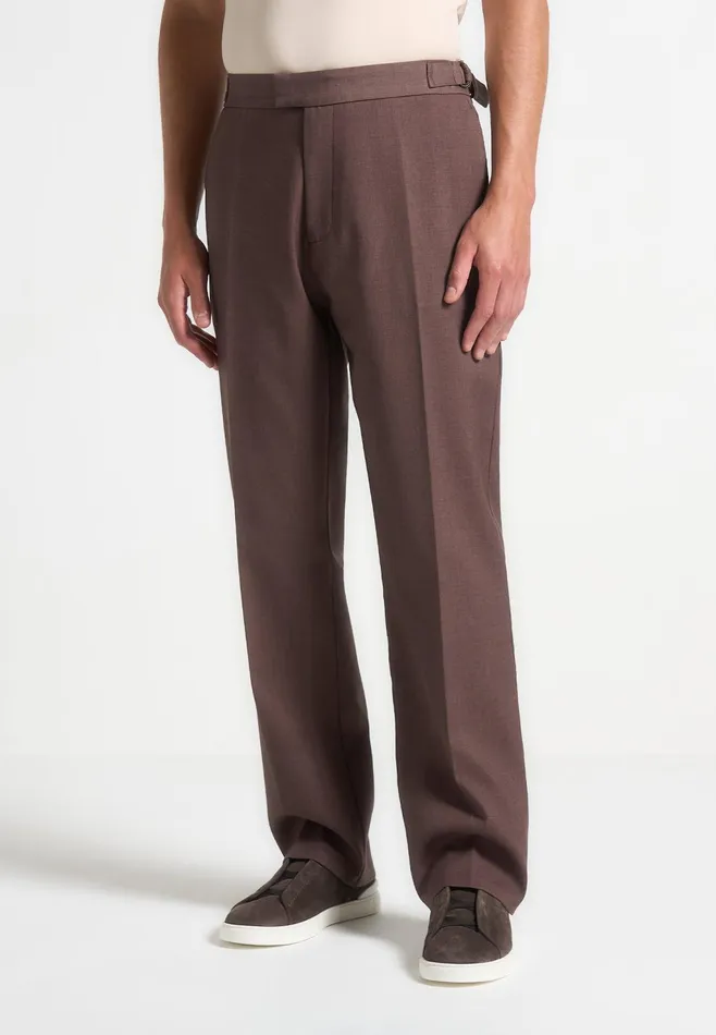 Men Manire De Voir Regular Fit Twill Pleated Tailored Trousers Brown
