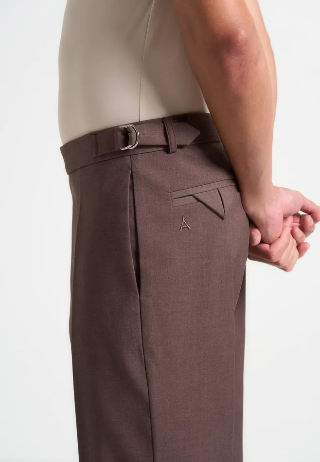 Men Manire De Voir Regular Fit Twill Pleated Tailored Trousers Brown