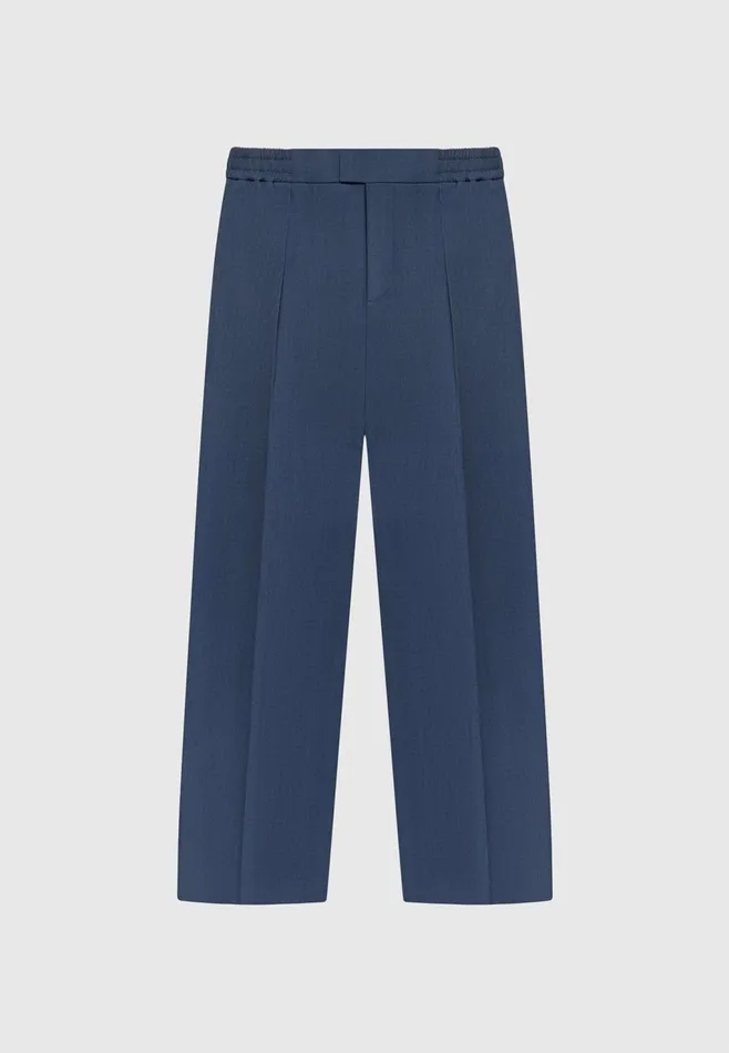Men Manire De Voir Relaxed Fit Hatched Pleated Tailored Trousers Blue