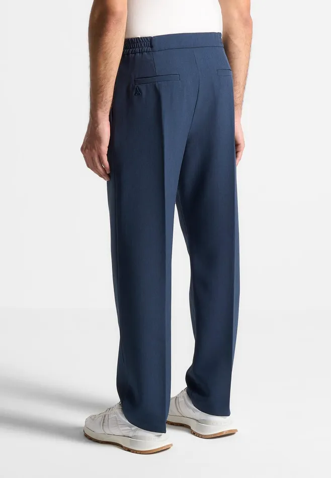 Men Manire De Voir Relaxed Fit Hatched Pleated Tailored Trousers Blue