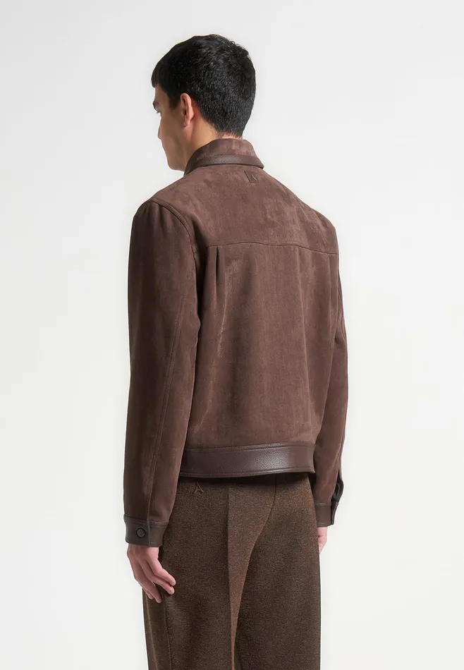 Men Manire De Voir Suede and Pebbled Leather Jacket Brown