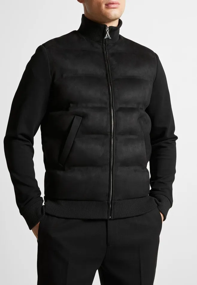 Men Manire De Voir Vegan Suede and Jersey Heat Seal Jacket Black