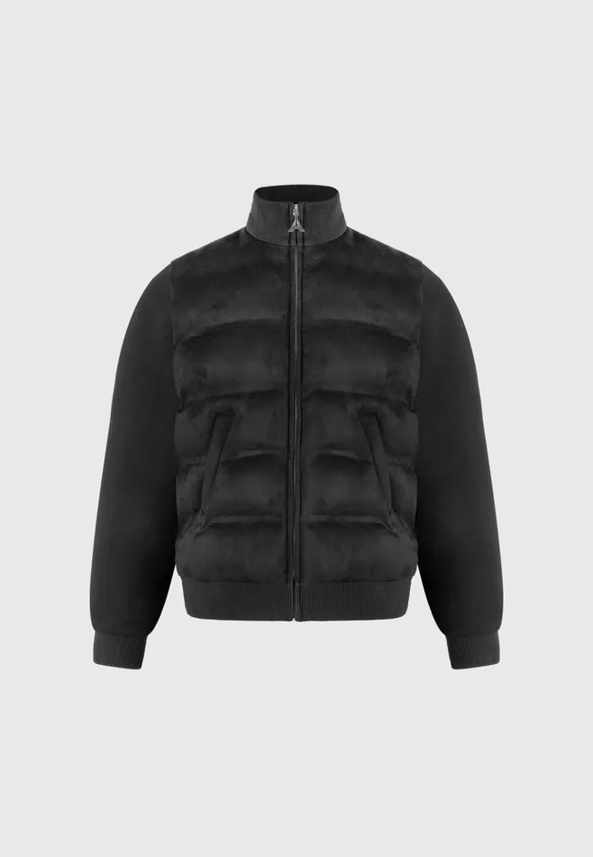 Men Manire De Voir Vegan Suede and Jersey Heat Seal Jacket Black