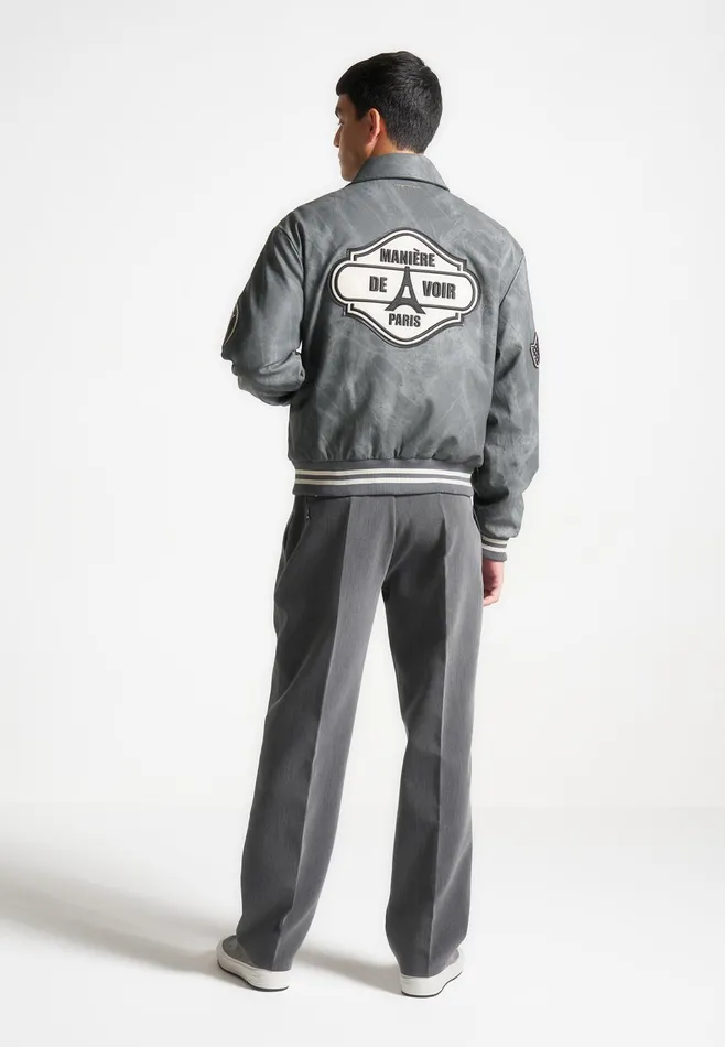 Men Manire De Voir Vintage Marble Varsity Jacket Grey