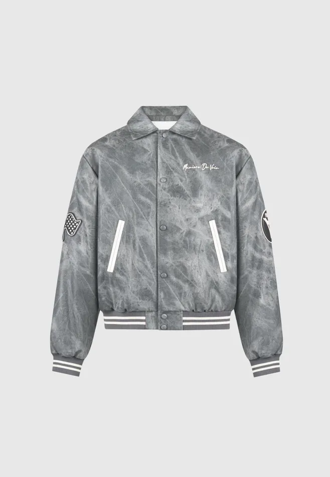 Men Manire De Voir Vintage Marble Varsity Jacket Grey