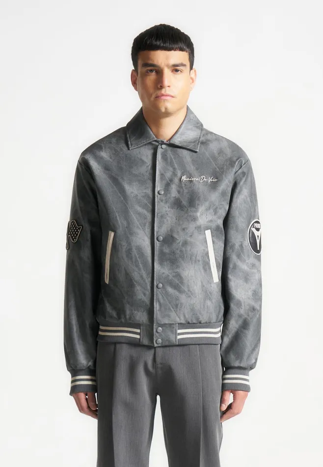 Men Manire De Voir Vintage Marble Varsity Jacket Grey