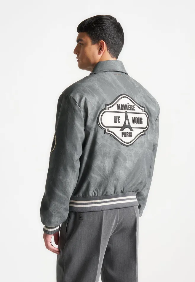 Men Manire De Voir Vintage Marble Varsity Jacket Grey