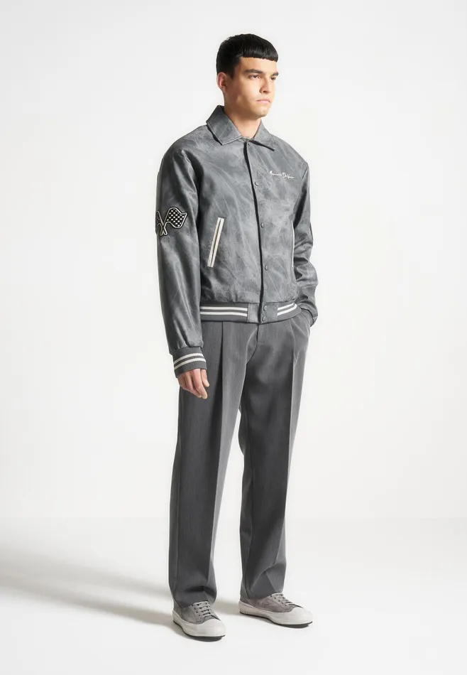 Men Manire De Voir Vintage Marble Varsity Jacket Grey