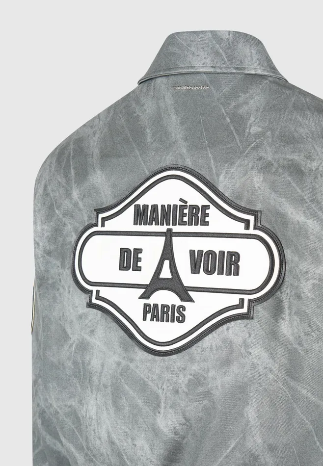 Men Manire De Voir Vintage Marble Varsity Jacket Grey