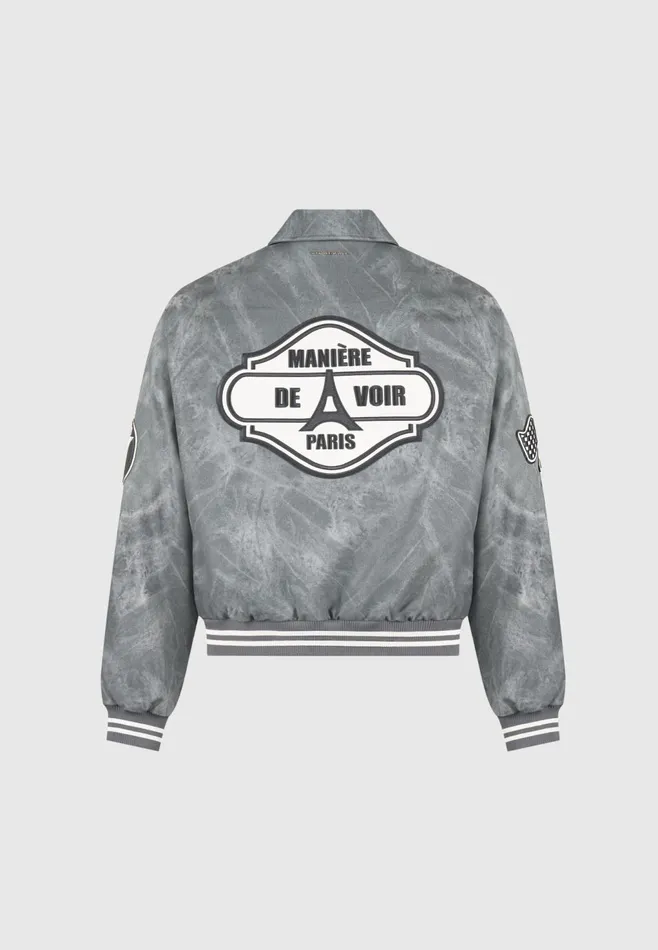 Men Manire De Voir Vintage Marble Varsity Jacket Grey