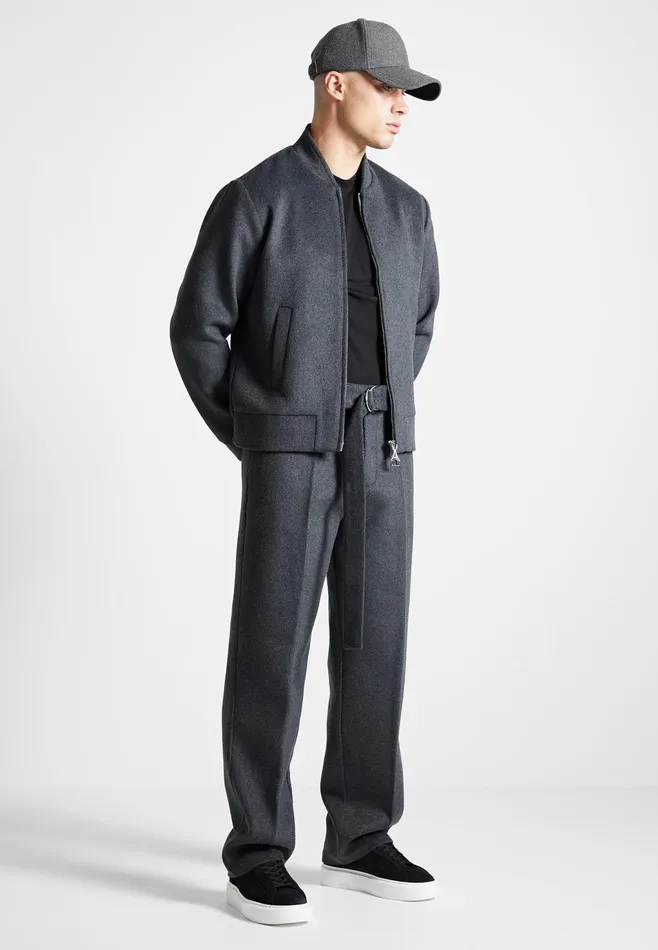 Men Manire De Voir Wool Blend Marl Bomber Jacket Charcoal Grey