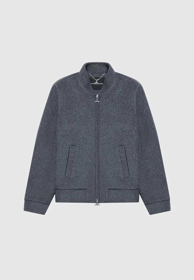 Men Manire De Voir Wool Blend Marl Bomber Jacket Charcoal Grey