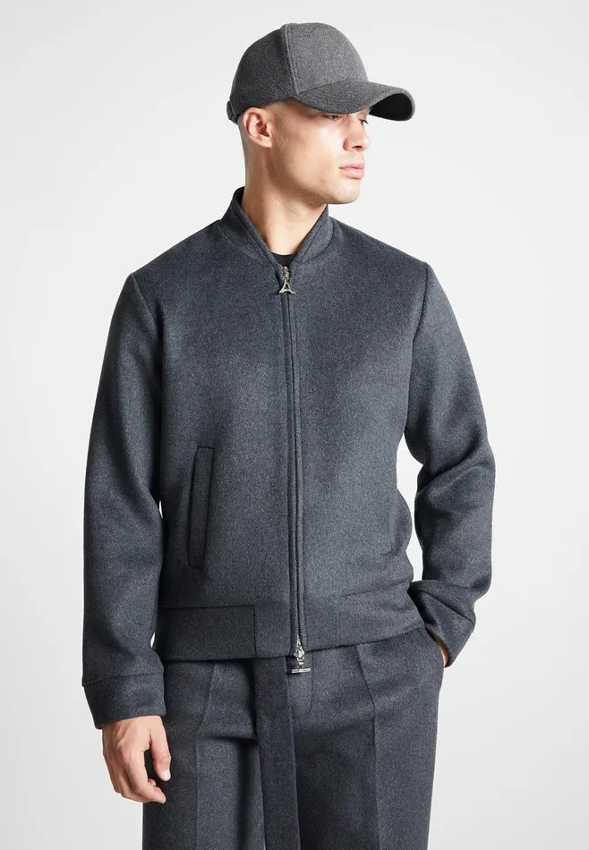 Men Manire De Voir Wool Blend Marl Bomber Jacket Charcoal Grey