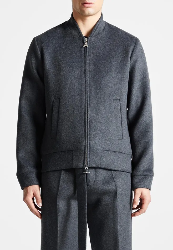 Men Manire De Voir Wool Blend Marl Bomber Jacket Charcoal Grey