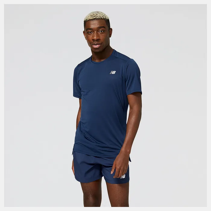 Men New Balance Accelerate Short Sleeve NATURAL INDIGO Shirts