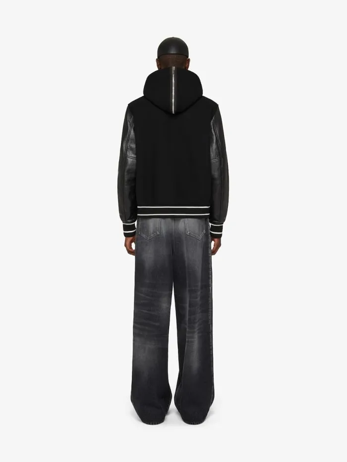 Men Outerwear and Blousons Givenchy GIVENCHY Hooded Varsity Jacket In Wool And Leather Black