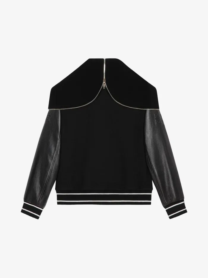 Men Outerwear and Blousons Givenchy GIVENCHY Hooded Varsity Jacket In Wool And Leather Black