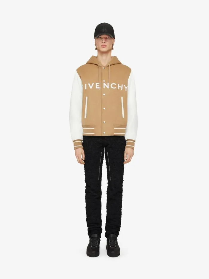 Men Outerwear and Blousons Givenchy GIVENCHY Hooded Varsity Jacket In Wool And Leather Whitebeige