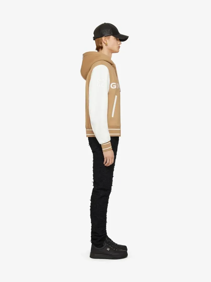 Men Outerwear and Blousons Givenchy GIVENCHY Hooded Varsity Jacket In Wool And Leather Whitebeige