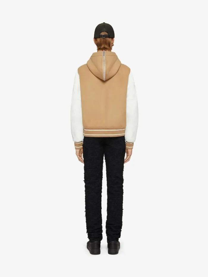 Men Outerwear and Blousons Givenchy GIVENCHY Hooded Varsity Jacket In Wool And Leather Whitebeige