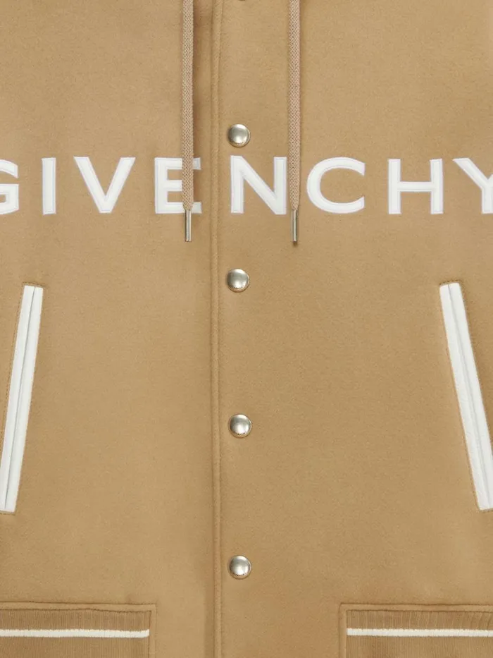 Men Outerwear and Blousons Givenchy GIVENCHY Hooded Varsity Jacket In Wool And Leather Whitebeige