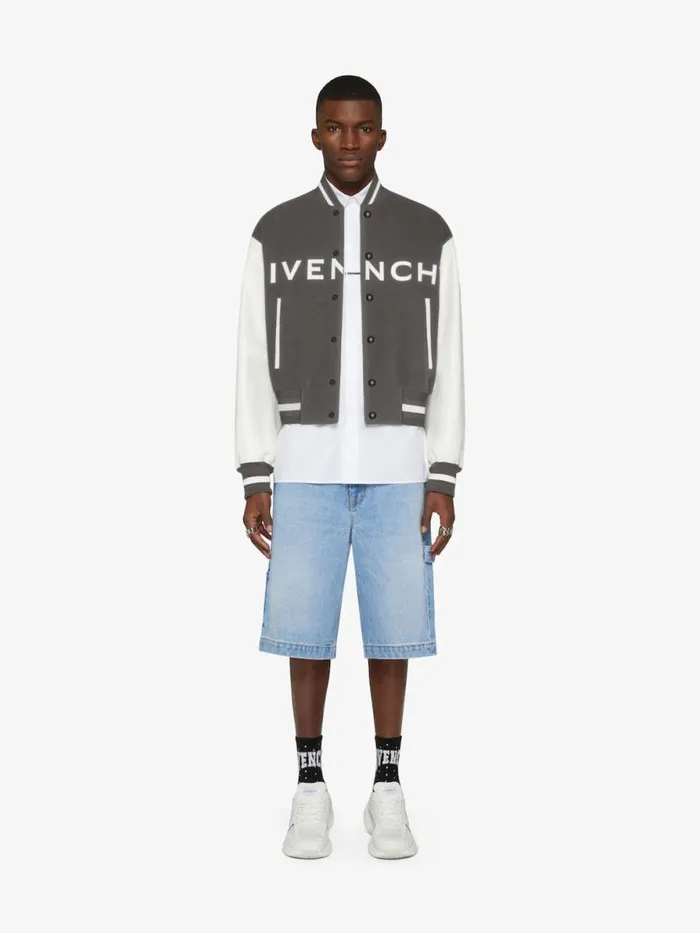 Men Outerwear and Blousons Givenchy GIVENCHY Varsity Jacket In Wool And Leather Greyish Green