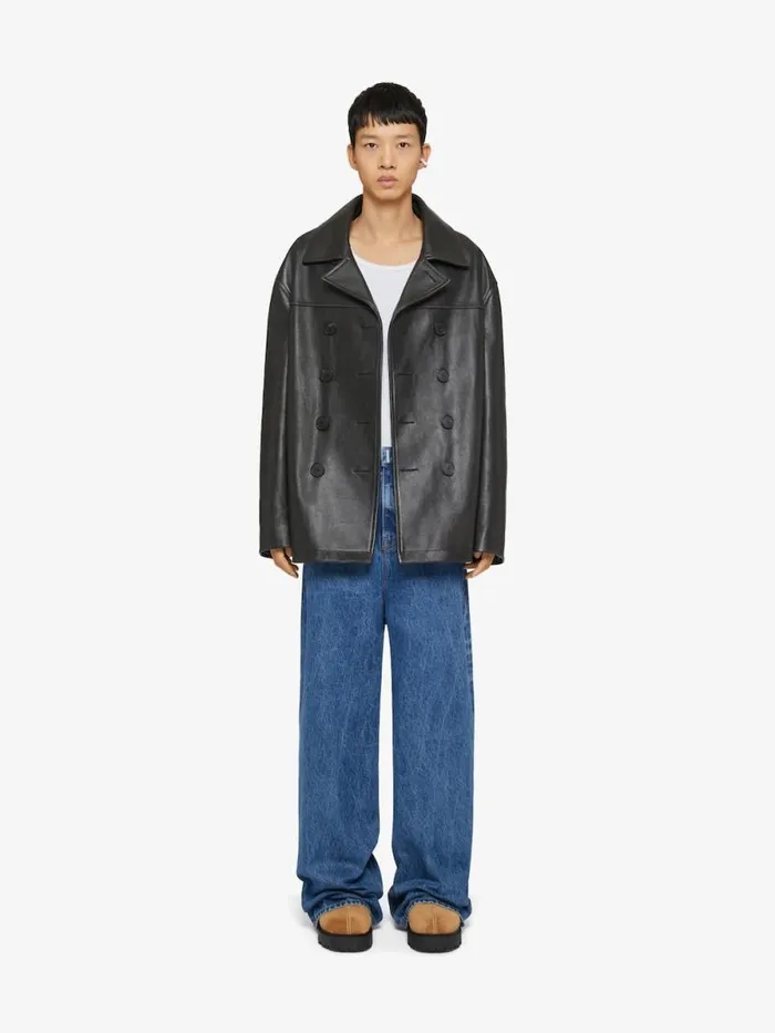 Men Outerwear and Blousons Givenchy Peacoat In Leather Black